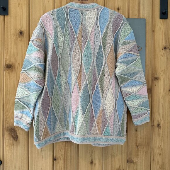 Coogi Vintage Size Medium Button Front Cardigan Sweater in Multi Pastels - Picture 3 of 8